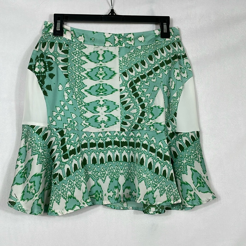 Collective Concepts Mini Skirt Size M Aqua Green Ikat Print